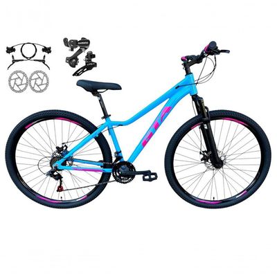 Bicicleta Aro 29 Gta Start Feminina Câmbios Shimano Freio Hidráulico 21v Mtb Alumínio Azul-rosa Tam: 15