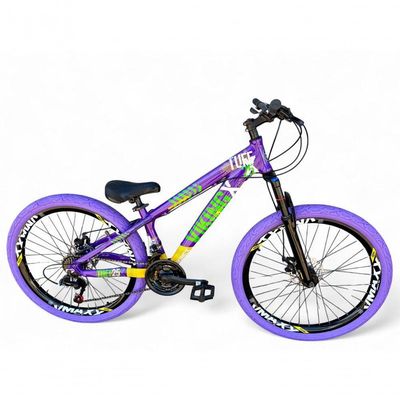 Bicicleta Aro 26 Vikingx Tuff Freeride 21v Aro Vmaxx Freio A Disco Garfo Suspensão Pneu Flame Roxo-amarelo-Verde X25