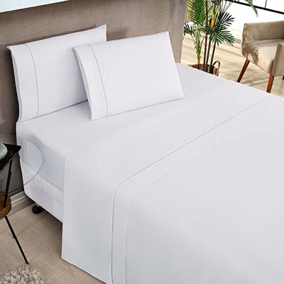 Jogo de Cama Lençol Milano Casal Padrão Percal 180 Fios Ponto Palito Liso 04 Peças - Branco