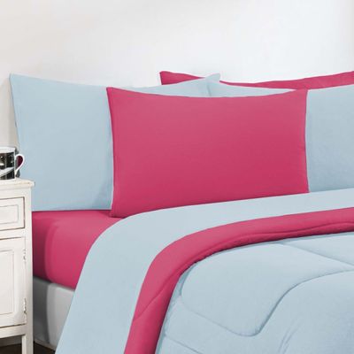 Kit Edredom Malha 100% Algodão Gran Moratta 2 Peças Solteiro - Azul Bebê/Pink