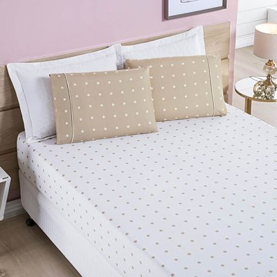 Jogo de Cama Lençol Celine Solteiro 02 Peças Micropercal 200 Fios Bolinhas - Cáqui