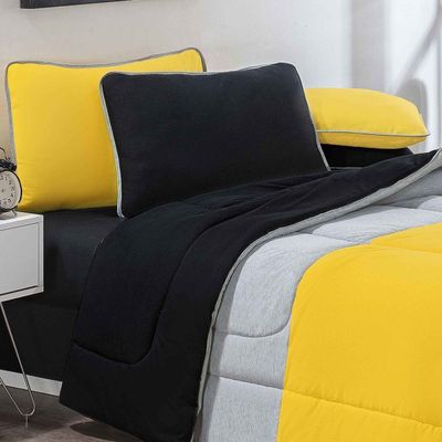 Edredom Malha 100% Algodão Urbano 1 Peça Casal - Amarelo/Mescla/Preto