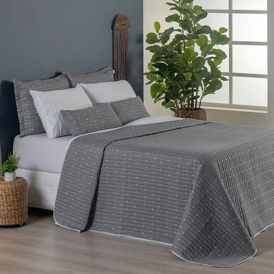 Kit Cobre Leito Casal Padrão + Almofada 5 Peças Bordado Urbany Hipercal 400 Fios 100% Poliéster - Cinza