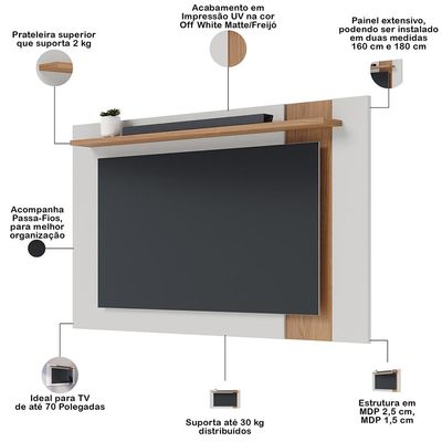 Rack Para Sala Makai com Painel Para TV 70 Pol Lara C04 Off White Matte Freijó - Lyam Decor