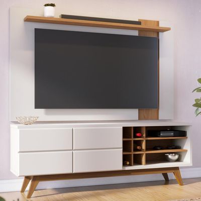 Rack Para Sala Makai com Painel Para TV 70 Pol Lara C04 Off White Matte Freijó - Lyam Decor