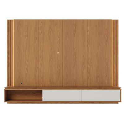 Painel Para TV 75 Pol Bancada Suspensa LED Horebe C04 Freijó Off White Matte - Lyam Decor