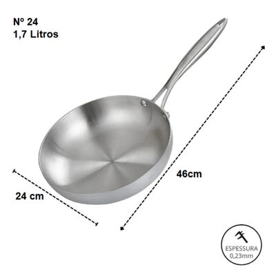Frigideira Supreme Total Inox Corpo Triplo 1,7 Litros No 24 - Gp Inox Cinza