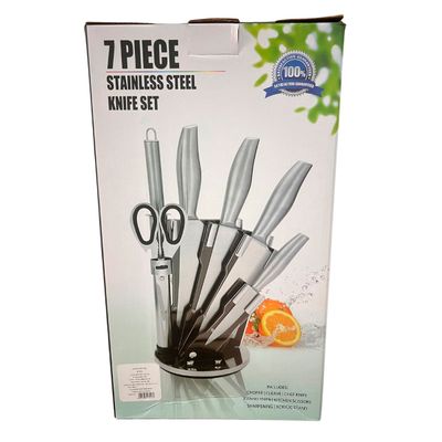 Conjunto de Facas 7 Peças com Suporte - Aço Inoxidável, Cabo Ergonômico, Ultra Afiado - Para Cozinha