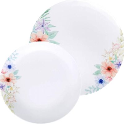Jogo Pratos Rasos e Fundos 24 Peças em Porcelana Tramontina Floratta Mesa Posta Jantar