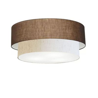 Plafon Duplo Cilíndrico Vivare Md-3065 Cúpula Em Tecido 80x70cm - Bivolt Café-linho-bege 127/220v
