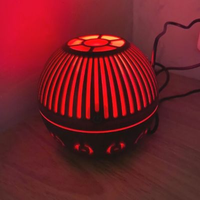 Umidificador Difusor De Aroma Ultrassonico Luz De Led Bola Rajada Cor:Mogno