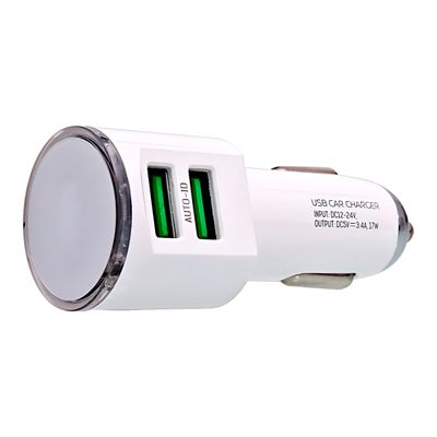 Fonte Veicular Carregador Cabo 2 Entradas USB Branco