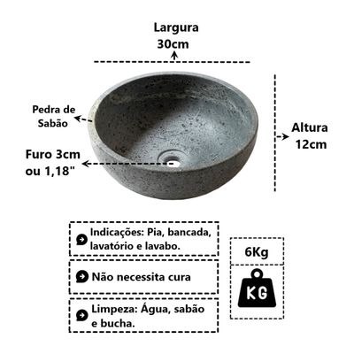 Cuba Bojo Pedra de Sabão Pia Bancada Lavabo Lavatório 30cm