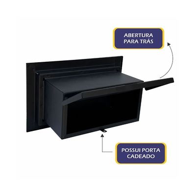 Caixa de Correio Cartas Para Muro Detras Preta 15x23x30cm