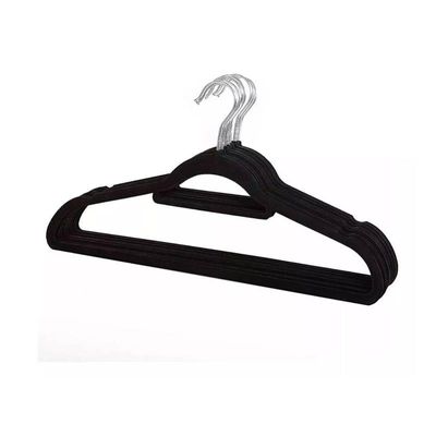 Kit com 60 Cabides Slim Veludo Flocado Preto Gancho de Metal