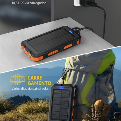 Power Bank Solar Portátil 10000mAh - Laranja