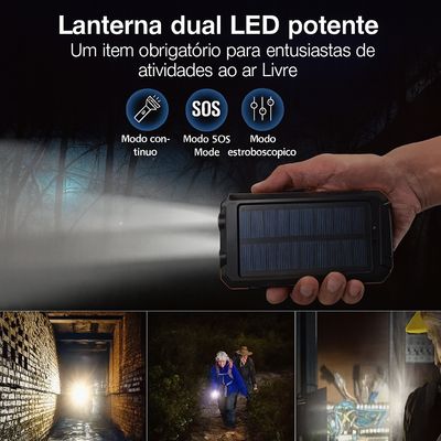 Power Bank Solar Portátil 10000mAh - Preto