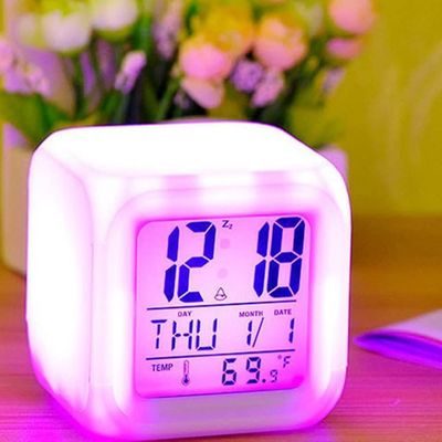 Relógio Cubo Digital Led Colorido Alarme