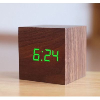 Relógio Despertador Digital Cubo - Marrom
