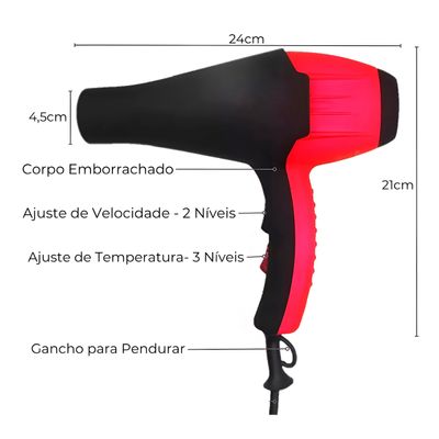 Secador Profissional de Cabelo 220V - Vermelho