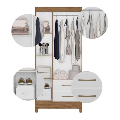 Guarda Roupa Solteiro Quarto Pequeno 3 Portas 2 Gavetas Lima Naturale Com Branco