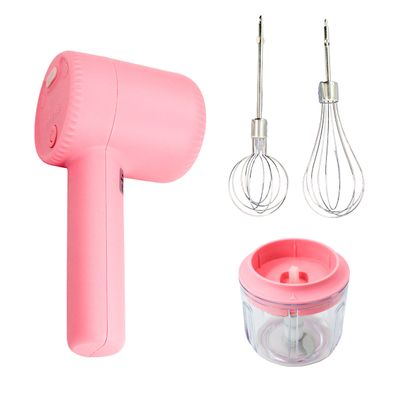 Batedeira e Mixer Elétrico USB 2 em 1 Recarregável Processador – 300ml Rosa/Branco