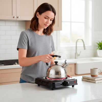 Fogão Elétrico Portátil 1 Boca 1000W 220V com Termostato de Segurança – Preto