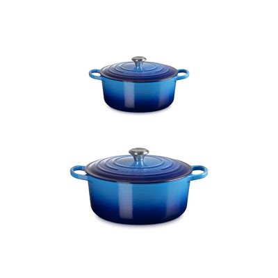 KIT LE CREUSET 2 PANELAS REDONDAS EM FERRO FUNDIDO 16 E 18CM AZURE BLUE