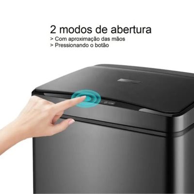Lixeira Automática Cinza Escovado Retangular 50 Lts Sensor