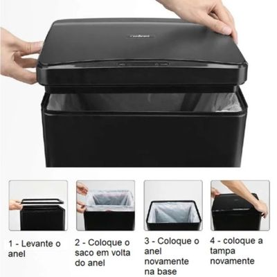Lixeira Automática Cinza Escovado Retangular 50 Lts Sensor