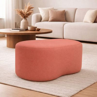 Puff Feijão Orgânico Curvo Redondo Confortável Sala Moderno Suede Rosa