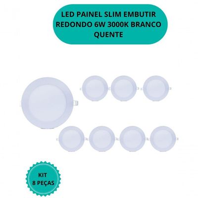 Kit C/10-plafon Led Slim Embutir Redondo 6w 3000k Branco Quente Bivolt