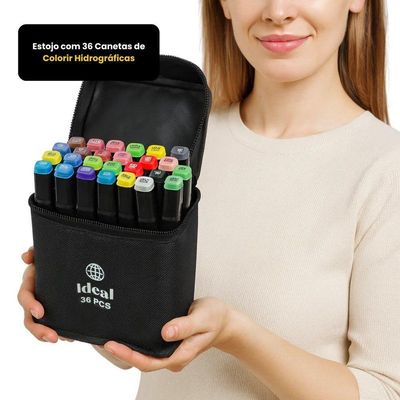 Estojo Com 36 Canetas De Colorir Hidrográficas Com Duas Pontas Para Pintar Desenho