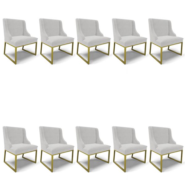 Cadeira Sala de Jantar Industrial Dourado kit 10 Liz Veludo Cinza D03 - D'Rossi