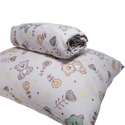 Jogo de Lençol KazzaVip Baby Malha 100% Algodão Berço Americano Estampado Ursinho Feliz Com Elástico 2 Peças Bege