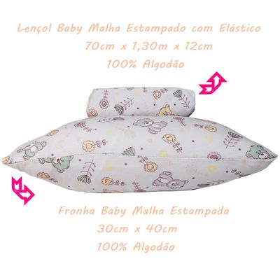 Jogo de Lençol KazzaVip Baby Malha 100% Algodão Berço Americano Estampado Ursinho Feliz Com Elástico 2 Peças Bege