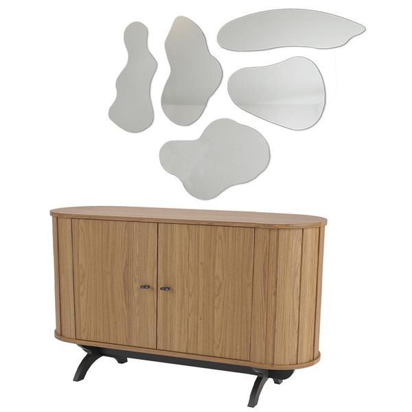 Kit Balcão Buffet Sala De Estar Romagna 130cm Com 5 Espelhos Santorini D03 Freijó Preto - Lyam Decor