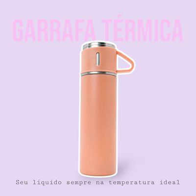 Garrafa Térmica Parede Dupla 3 Copo Aço Inox Squeeze 500ml Cor:Preto
