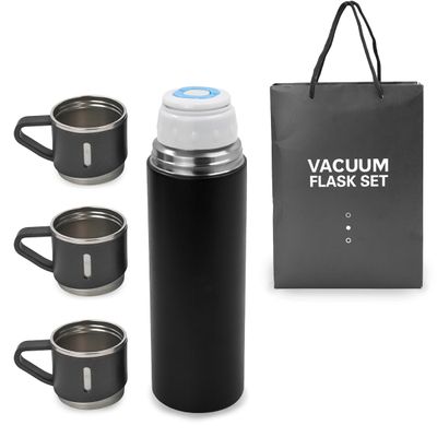 Garrafa Térmica Parede Dupla 3 Copo Aço Inox Squeeze 500ml Cor:Preto