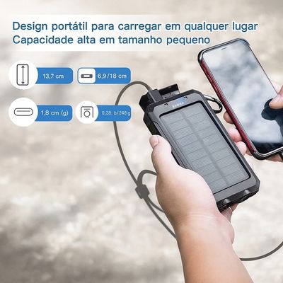Power Bank Solar Portátil 10000mAh - Azul