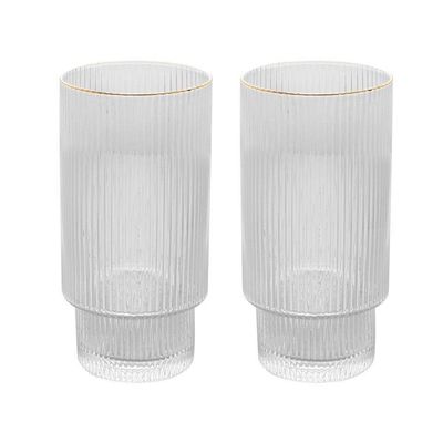 Conjunto 2 Copos Altos De Cristal Com Fio De Ouro 400 Ml Lines Wolff
