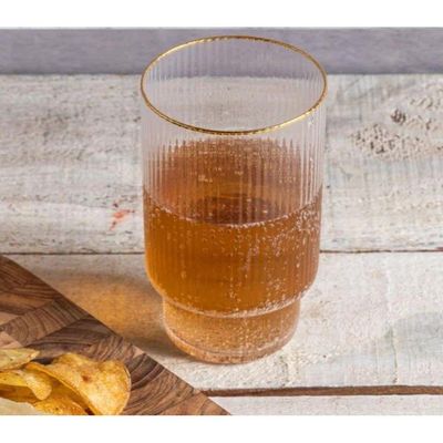 Conjunto 2 Copos Altos De Cristal Com Fio De Ouro 400 Ml Lines Wolff