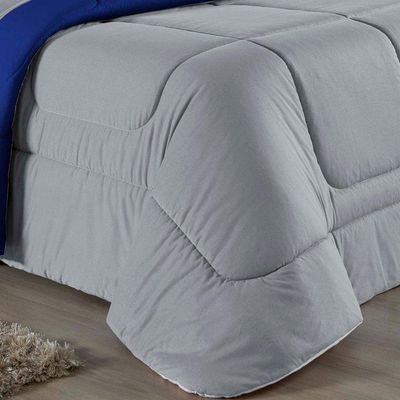 Edredom Queen Nobre 1 Peça Dupla Face 2,20m X 2,40m Malha 100% Algodão - Cinza / Royal