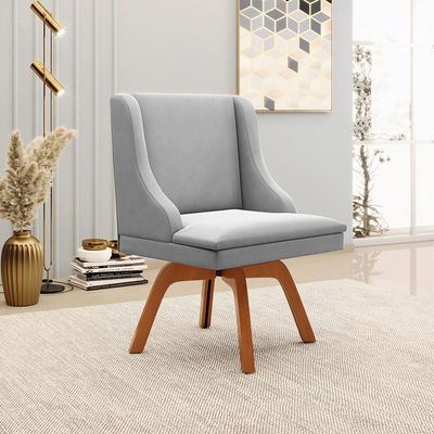 Kit 5 Cadeiras Decorativas Sala de Jantar Base Giratória de Madeira Firenze Suede Cinza/Natural G19 - Gran Belo