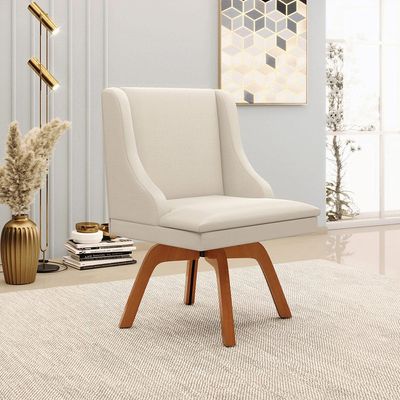 Kit 2 Cadeiras Decorativas Sala de Jantar Base Giratória de Madeira Firenze PU Bege/Natural G19 - Gran Belo