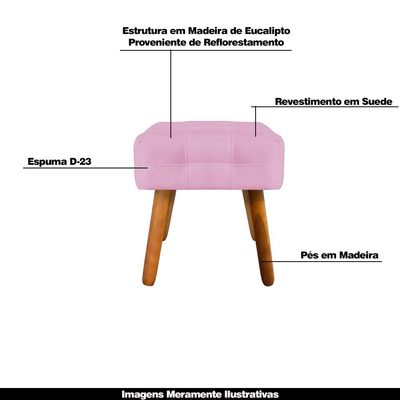 Puff Decorativo Pés Palito Karen Suede Rosa - Gran Belo