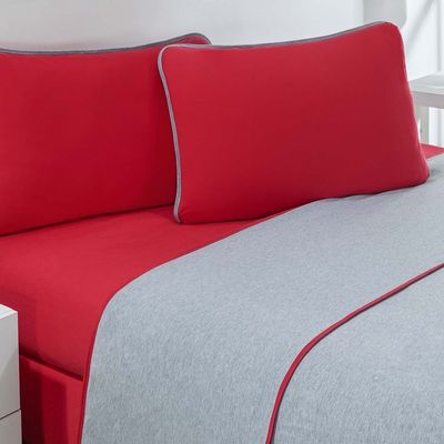 Jogo De Cama Malha Lençol 100% Algodão Urbano 4 Peças Casal - Vermelho/Mescla