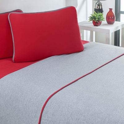 Jogo De Cama Malha Lençol 100% Algodão Urbano 4 Peças Casal - Vermelho/Mescla