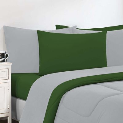 Kit Edredom Malha 100% Algodão Gran Moratta 3 Peças Queen - Cinza/Verde Bandeira
