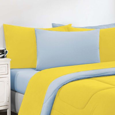 Kit Edredom Malha 100% Algodão Gran Moratta 3 Peças King - Amarelo/Azul Bebê